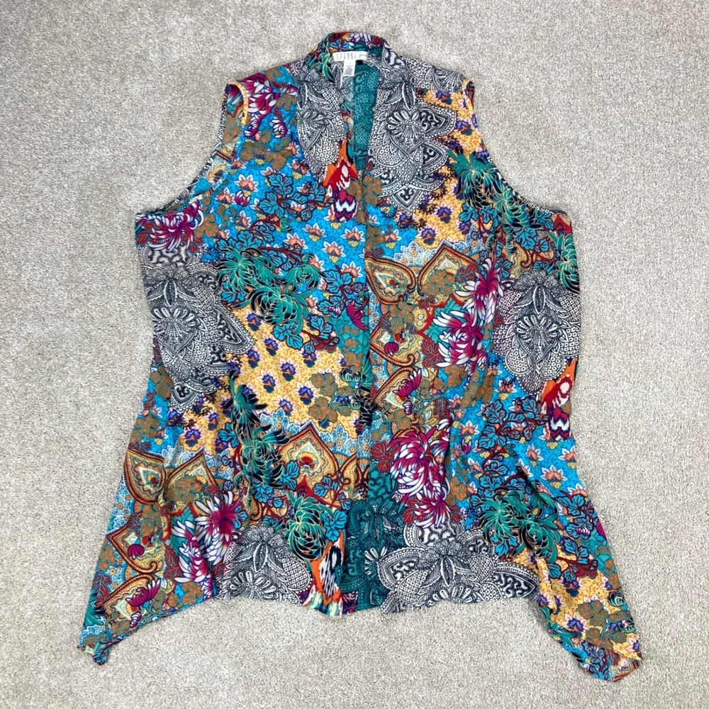 Spense Paisley Floral Print Tank Blouse Women Sz 1X Multicolor Boho Chic Spring